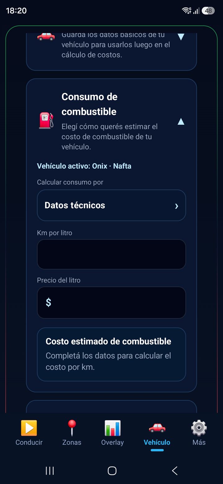 Pantalla Vehículo - consumo combustible 1