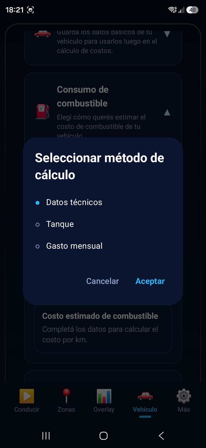Pantalla Vehículo - consumo combustible 2