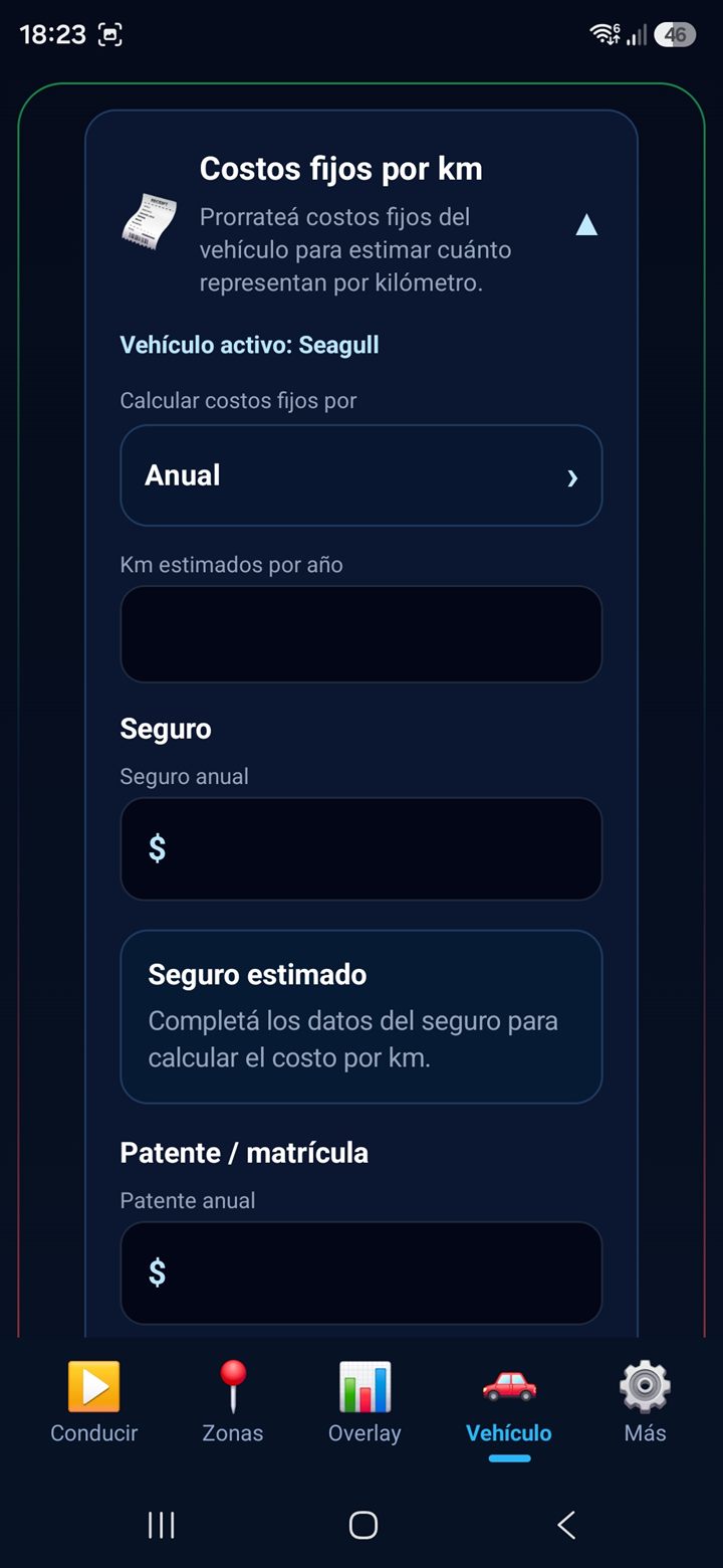 Pantalla Vehículo - costos fijos por km 1