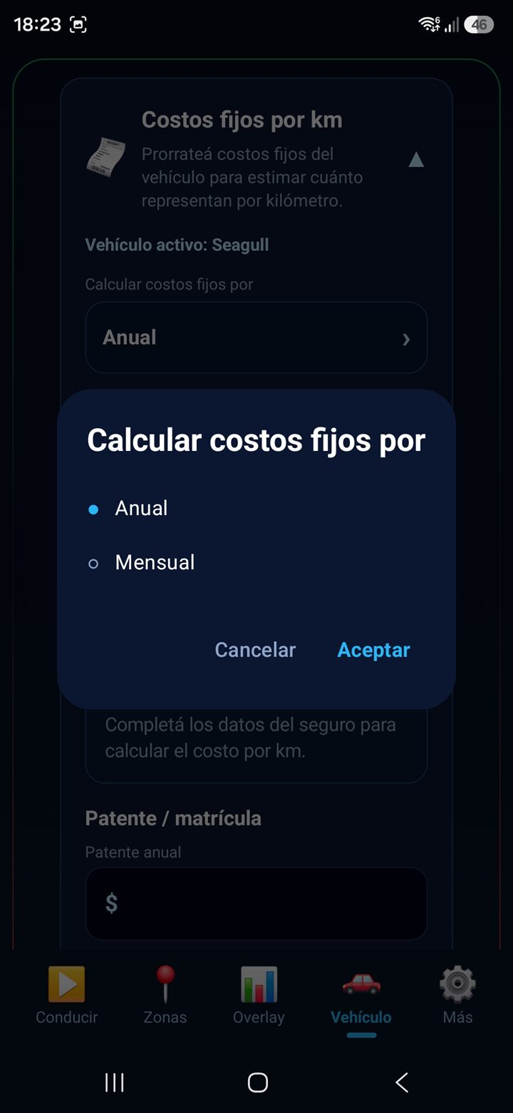 Pantalla Vehículo - costos fijos por km 2