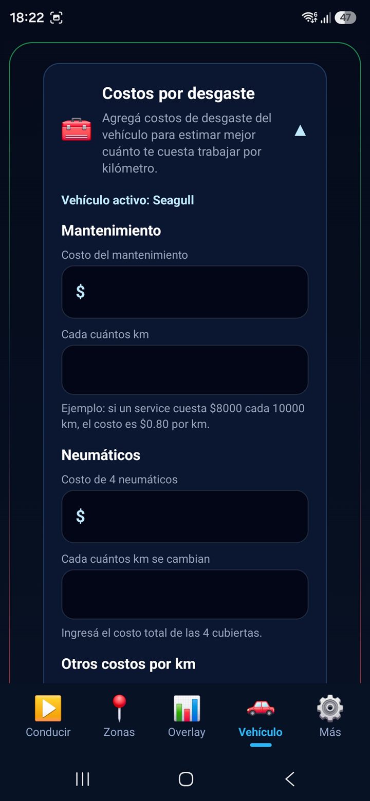 Pantalla Vehículo - costos por desgaste 1