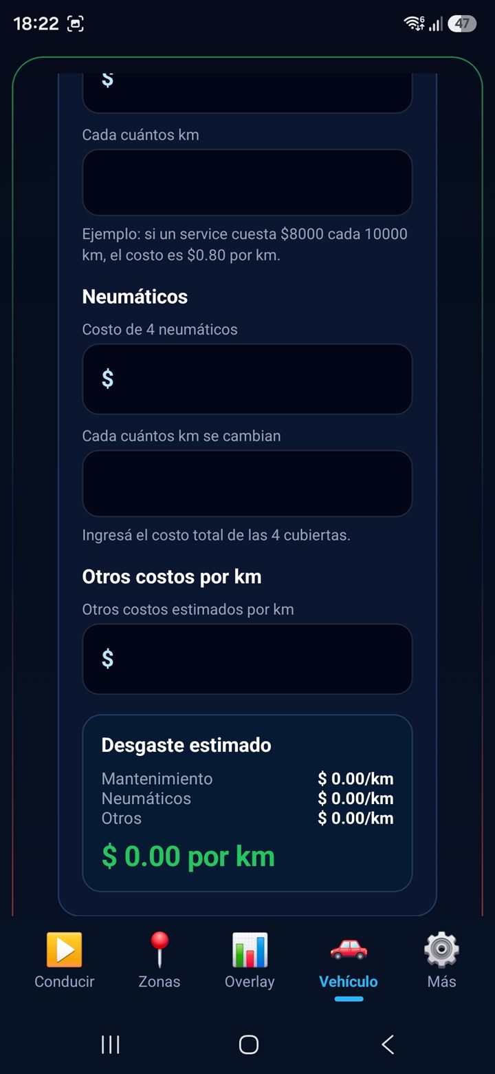 Pantalla Vehículo - costos por desgaste 2
